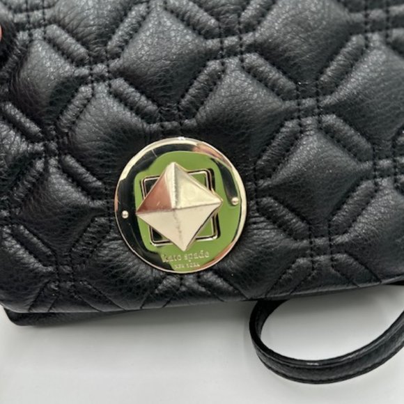 kate spade Black Leather Crossbody, Quilted Flap w/ Turn Lock Closure - Picture 7 of 7